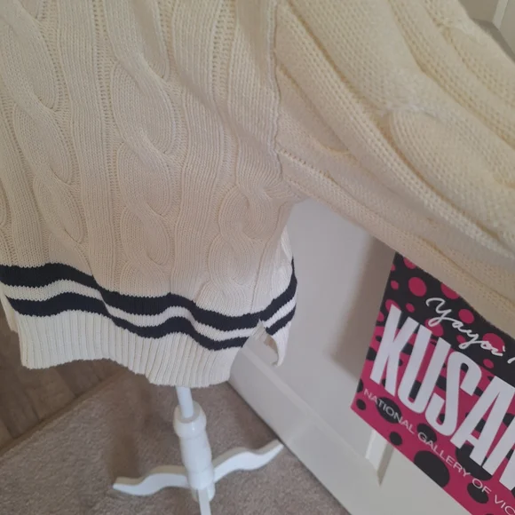 Primark Cream and Black V-Neck Cable Sweater Size L- New With Tags - Picture 3 of 10